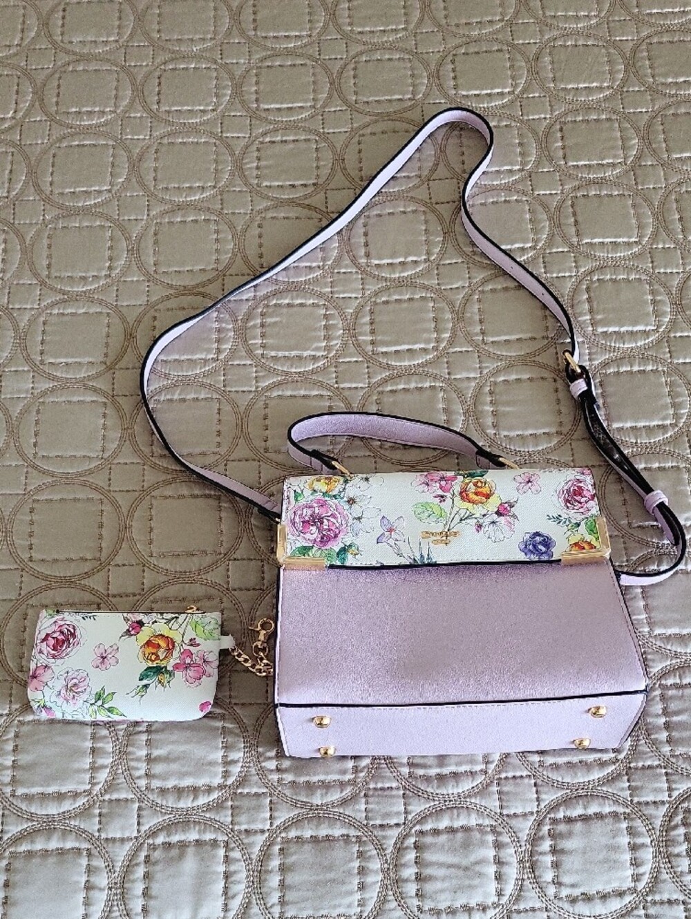 Dune London Floral Print Crossbody Bag in Lilac.